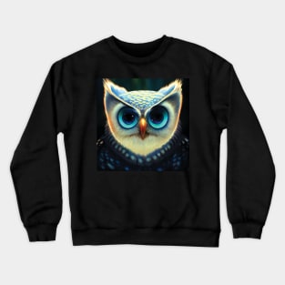 Owl Face with Big Blue Eyes Crewneck Sweatshirt